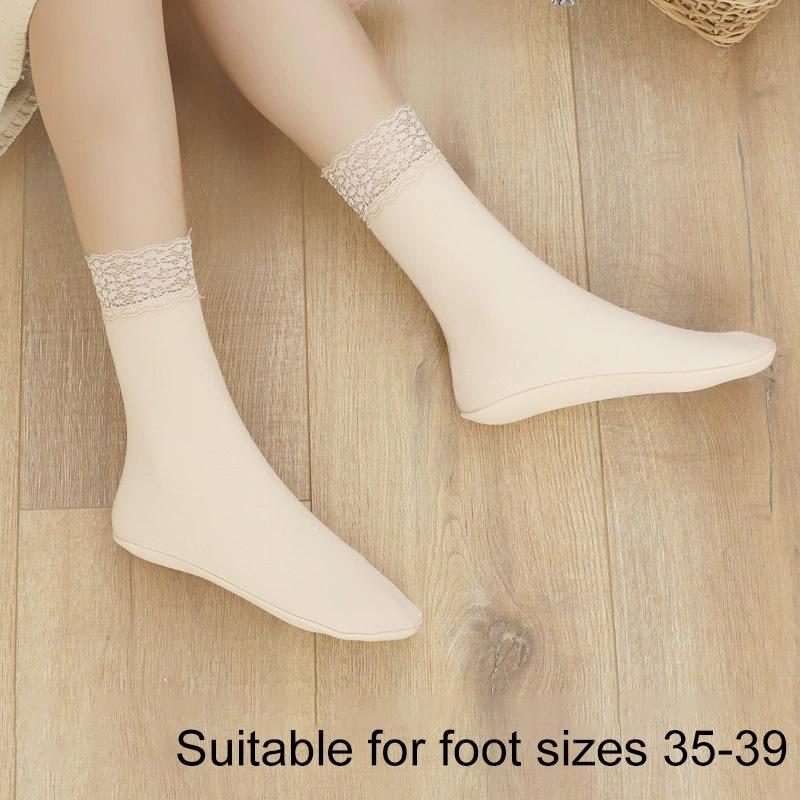 1Pair Lace Keep Warm Thicken Winter Socks Self-heating Fleece-lined Cotton Snow Socks