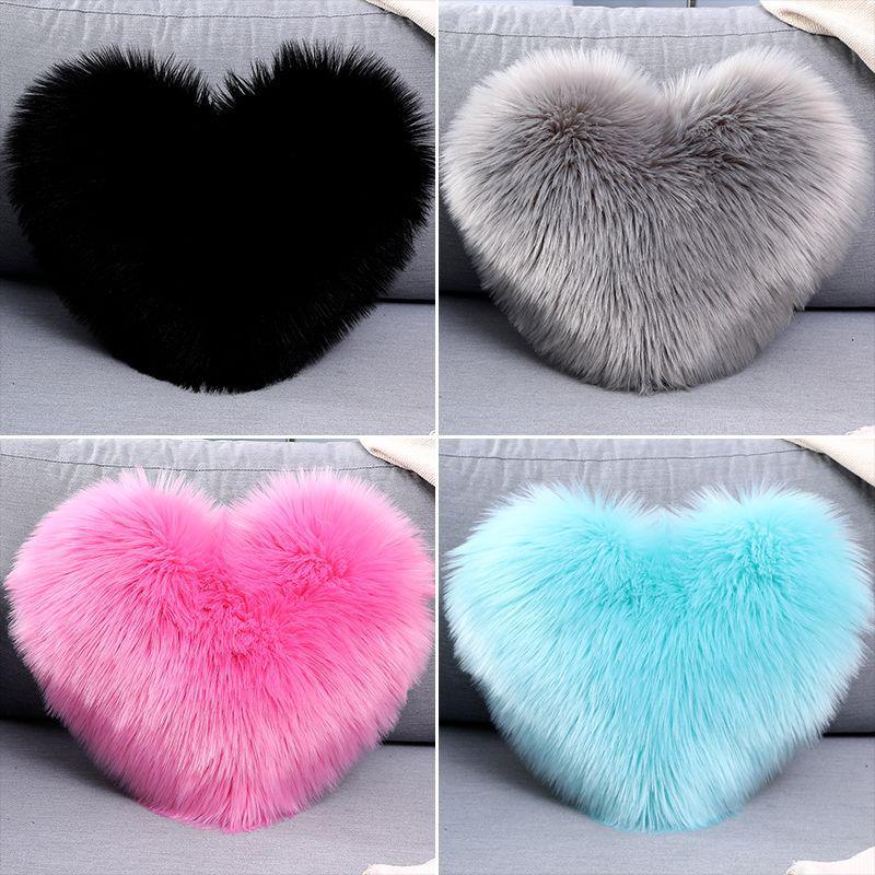 Heart-Shaped Plush Lumbar Pillow with Faux Wool Insert - Sofa & Office Backrest Cushion