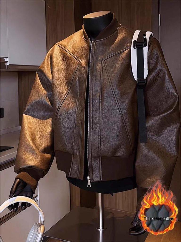 Veste de Moto Rétro en Cuir PU pour Homme - Design de Niche Américain, Haut de Gamme, Coupe Ajustée, Cool.