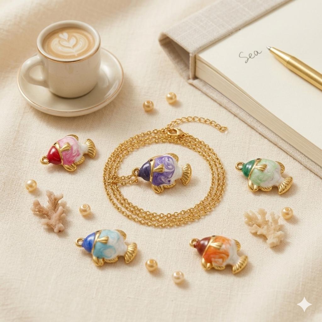 2pcs Stainless Steel Charms Ocean Fish Animal Multicolor Enamel Pearlized Pendants For Women DIY Necklace Jewelry 22mm x 15mm