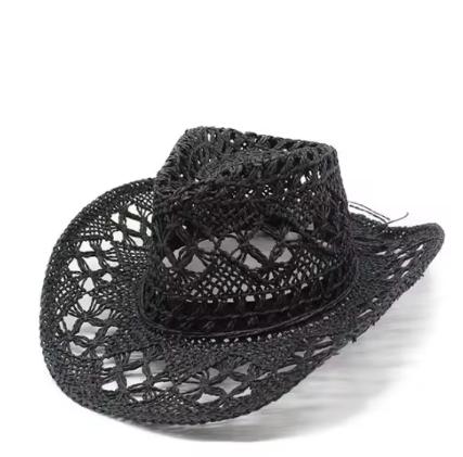 

Classic Vintage Unisex Straw Western Cowboy Hat with Wide Brim Hollow out Design for Women Men Fishing Climbing Sun Protection 56-58CM