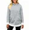 Women's Fashion Solid Color Long Sleeve Hooded Lace Trimmed Pocket Casual Pullover Sweatshirt Top