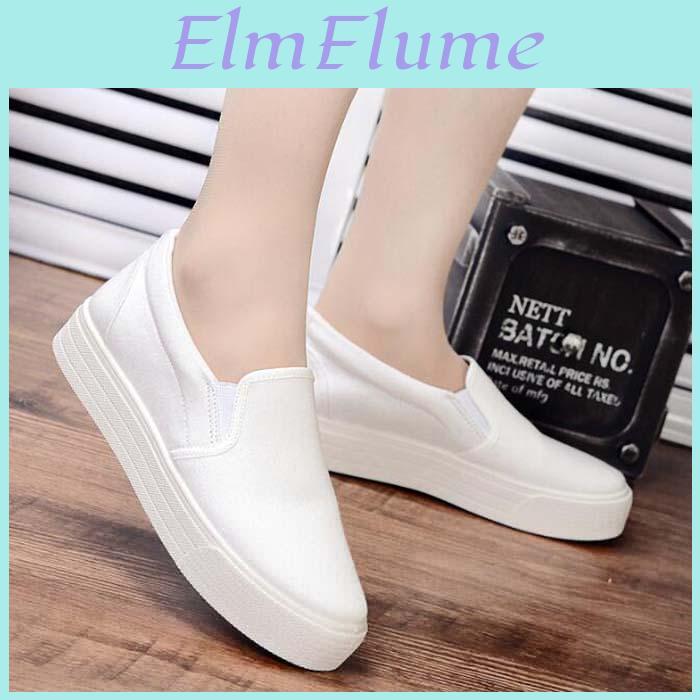 Casual New Spring Shoes Loafers Womens Fashion Platform One Foot Shoes Students Versatile Canvas Small White Shoes