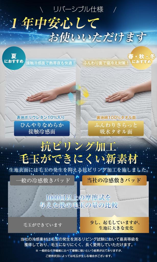 Housecover Single Size Cooling Mattress Pad for Summer Highest Strong Cooling X Moisture Absorption X Pressure Distribution X Antibacterial Contact
