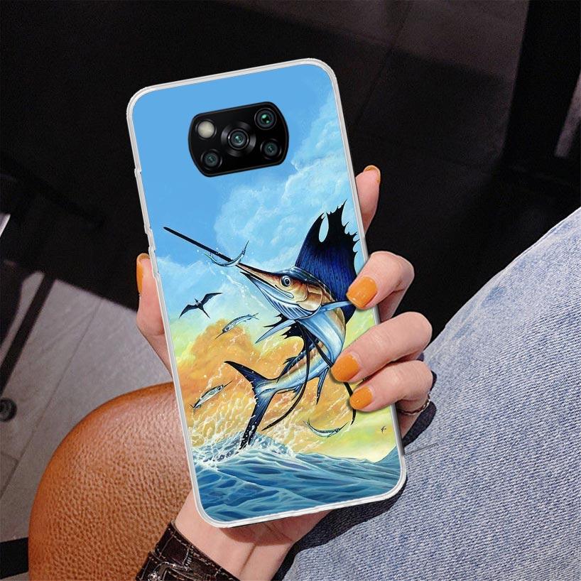 Offshore Angling Fishing Fish Rod Phone Case For Xiaomi Poco X7 X6 X5 Pro F7 Ultra Redmi 15C 15 13C 13 12C 12 10 10A 10C 9 9A 9C