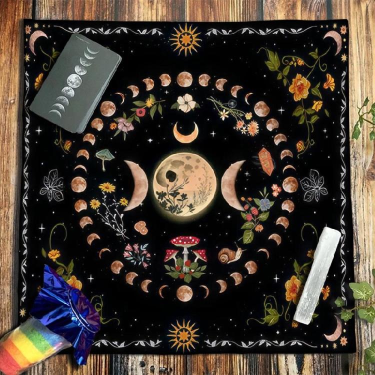 Divinations Tablecloth Moonphases Flower Pattern Tarot Tablecloth Altars Cloth