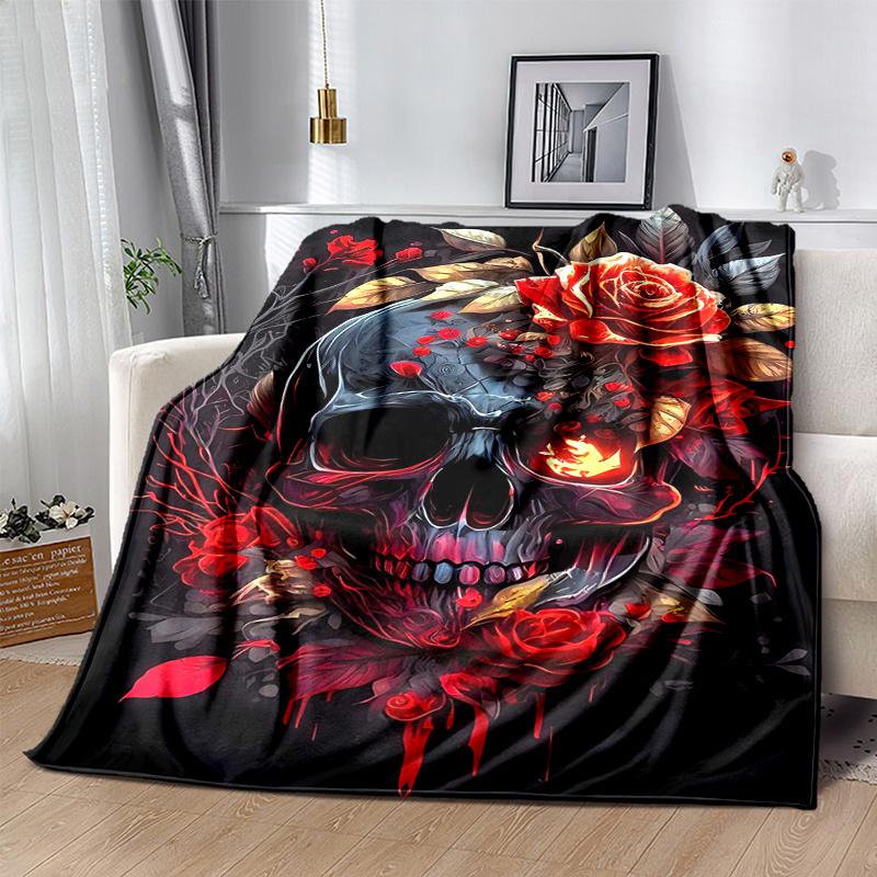 

1pc Floral Skull Blanket Soft Warm Throw Blankets for Home Decor Gift, Living Room, Travel .K046 150x200cm