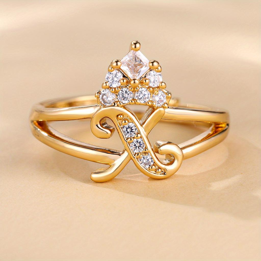 Bague de princesse en Zircon, couleur dorée, 26 lettres anglaises, anneau d'ouverture réglable, bijoux de mariage, cadeau de saint valentin, 1 pièce