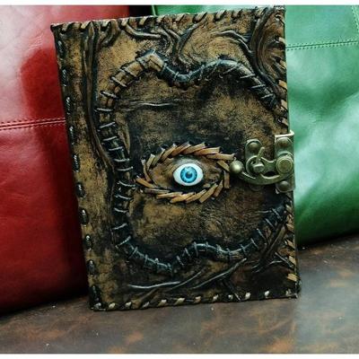 Eye Leather Journal Notebook Sketchbook Vintage Antique Deckle Paper, Book Of Shadows, , Spooky Halloween Gift, Witchcraft