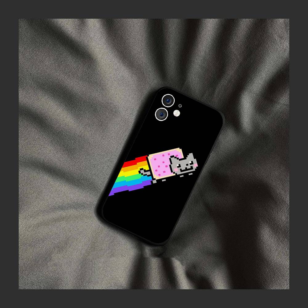 Game N-Nyan Cat Phone Case For IPhone 17 Air 16 15 14 13 Pro Max 11 12 Black Silicone Cover