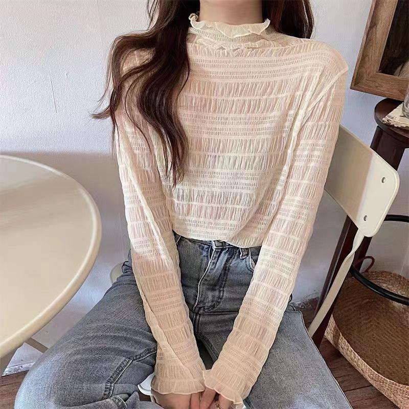 

Поло корейское полосатое вязаное из искусственной норки: Женский осенний свитер с отложным воротником, омолаживающий, свободного кроя S (75-85 Jin)