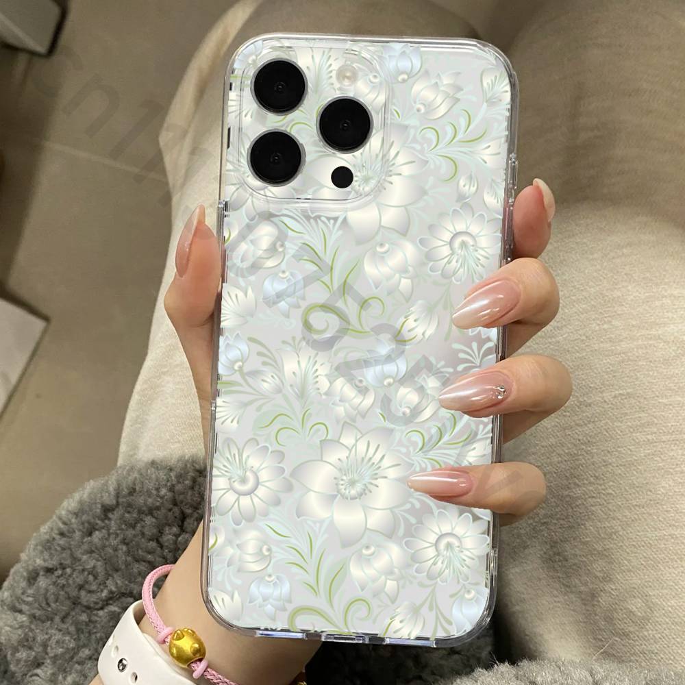 Flower Phone Case for iPhone 17 16 15 14 13 12 11 Pro Max Plus Air Mini 16E ProMax Transparent Case