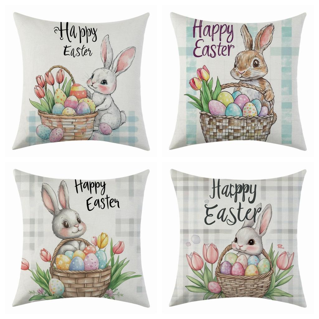 New Easter Cute Bunny Linen Pillow Cover Jit Holiday Decoration Car Cushion Cover