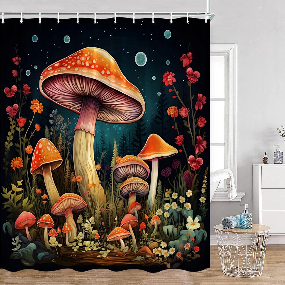 Mushroom Shower Curtains Retro Butterfly Boho Moon Floral Plant Magic Fairytale Mushroom House Dark Bath Curtain Bathroom Decor