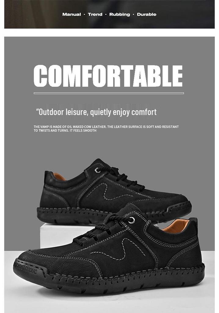 Lässige Lederschuhe für Herren: Handgenäht, Weiche Sohle, Große Größe, Modisch für Frühling und Herbst.
