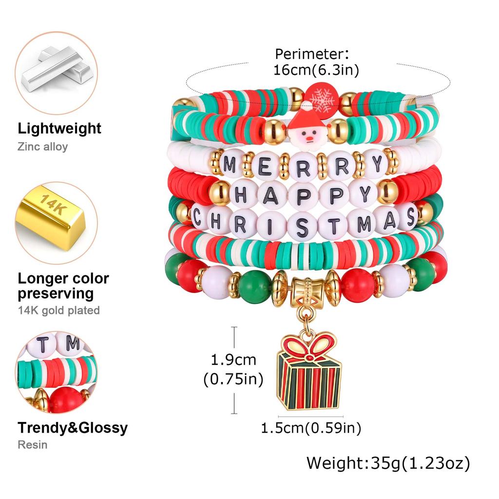 Christmas Series Stretch Bracelet Set, Stackable Colorful Beaded Elastic Bangle, Christmas Tree, Santa Claus, New Year Gift