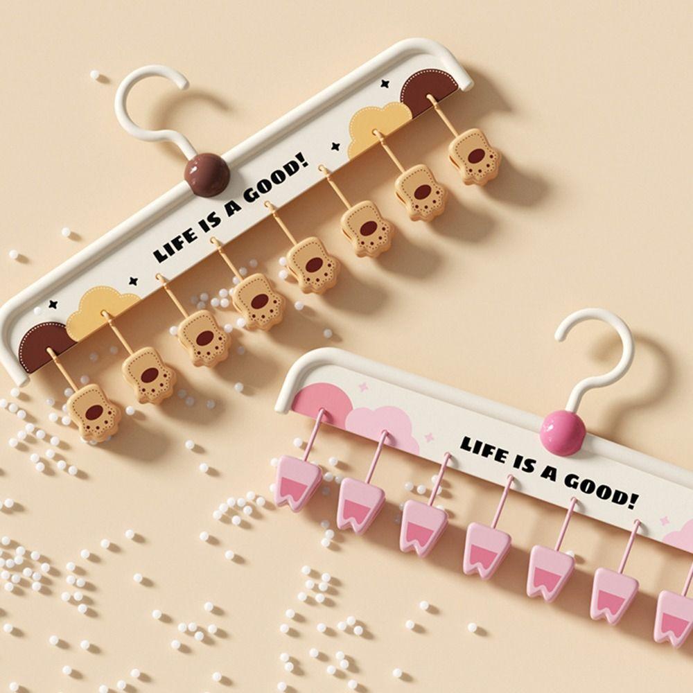 8 Clip Baby Clothes Hangers Portable Cartoon Paw Shape Hanging Sock Clips Rotatable Strong Grip Socks Organizer Holder Home