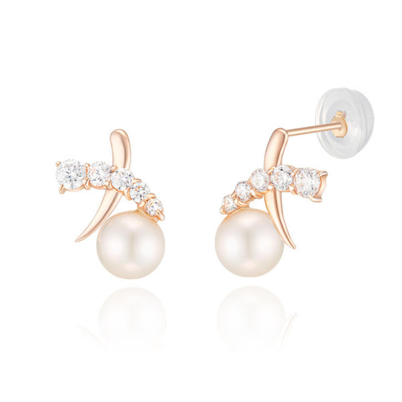 

14K Gold Earrings with Pin-Shaped XO Pearls BE02026 Pink Gold