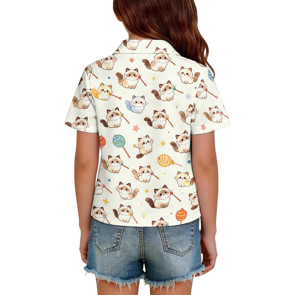 Kids Short Sleeve Polo Shirt Animal Print Casual Top Button Collar Boys Girls Lightweight Summer Tee