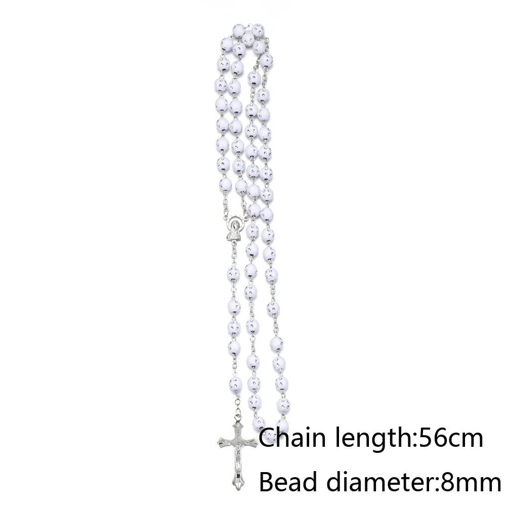 New Fashion Handmade Round Glass Bead Catholic Rosary Quality Bead Cross Necklace Beads Cross Religious Pendants Necklace