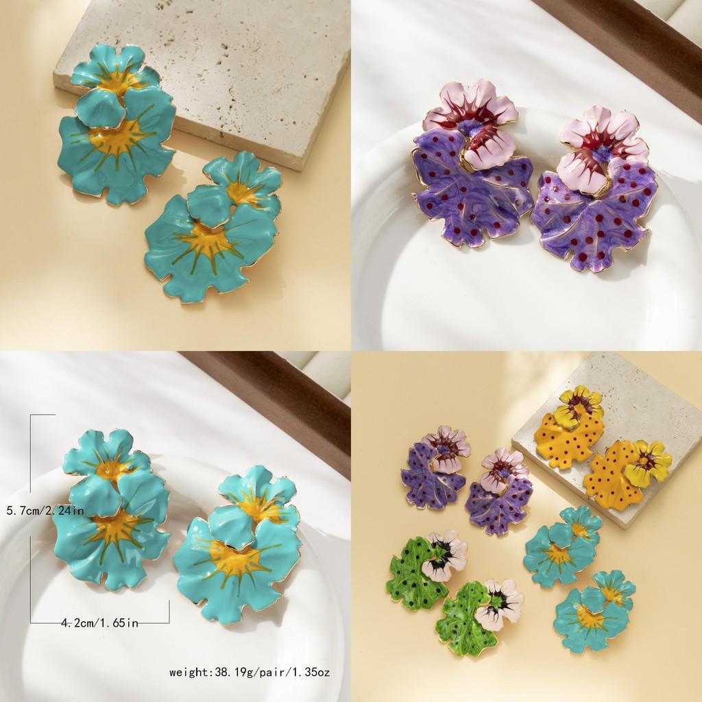 Eye-catching Exaggerated Floral Leaf Earrings With Polka Dots For Women