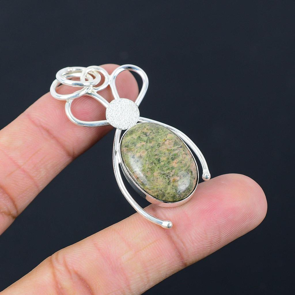 Friendship Day Deal Unakite Stone 925 Silver Heart Chakra Handcrafted Pendant