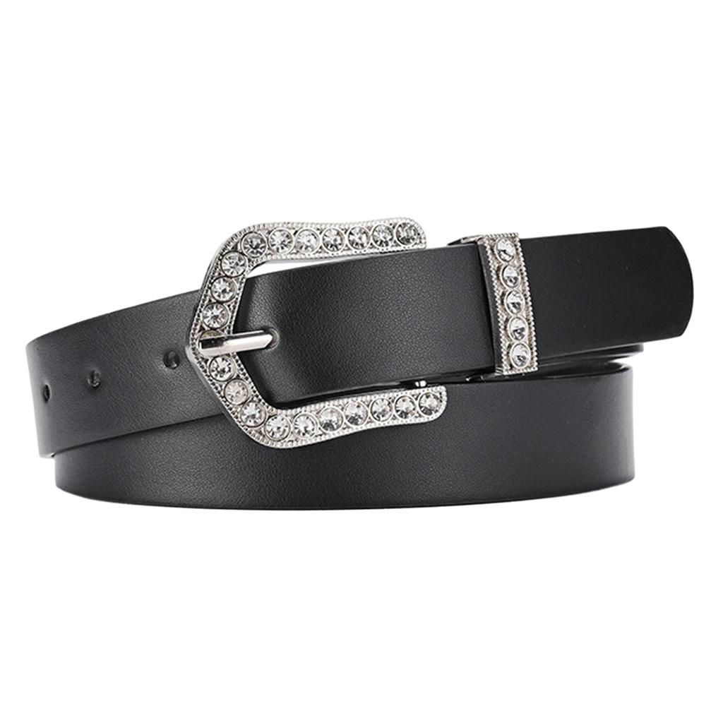 Women PU Belt Rhinestone Buckle Waist Belt Y2K Elegant Pin Buckle Waistband Jeans Pants Belt Female Clothing Accessories