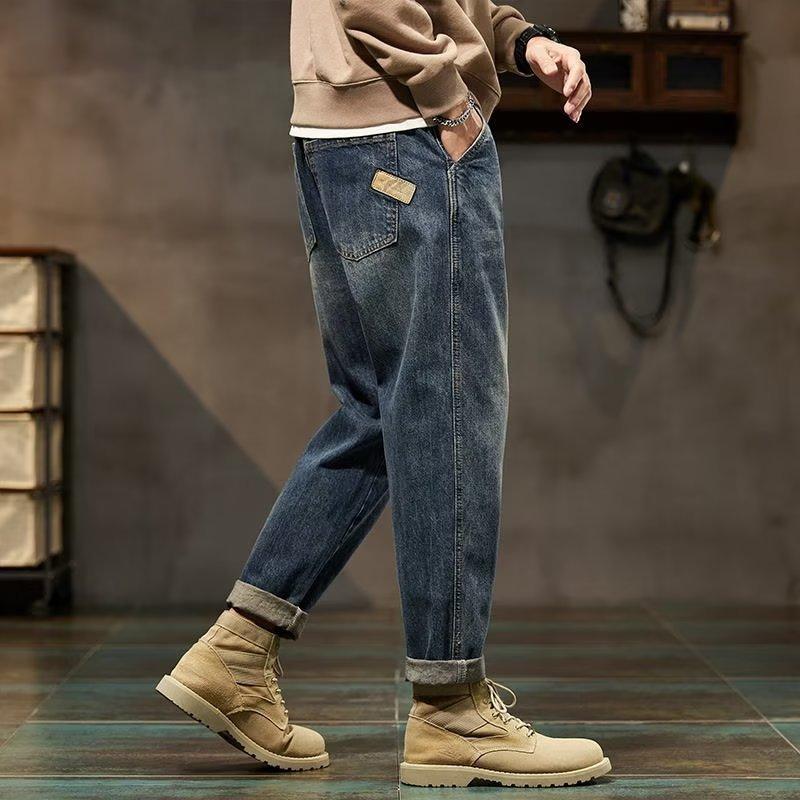 Jeans Cargo Uomo Pantaloni Harem Larghi Pantaloni Baggy Blu Patchwork Moda Designer Tasche Pantaloni Oversize Affusolati Streetwear