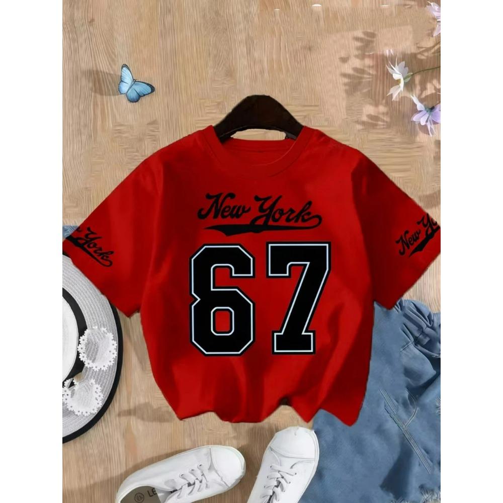 Summer Fashion Kids T-shirt Number 67 Personality American Casual Digital Print Boys Clothing Everyday Girl Short Sleeved Tees Top