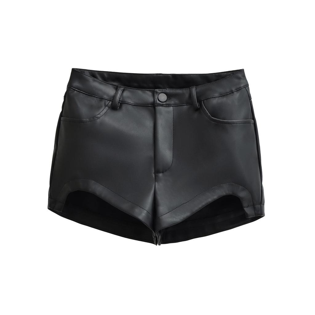 American Retro Style Slimming PU Leather Shorts with Hip Padding for Petite Figures