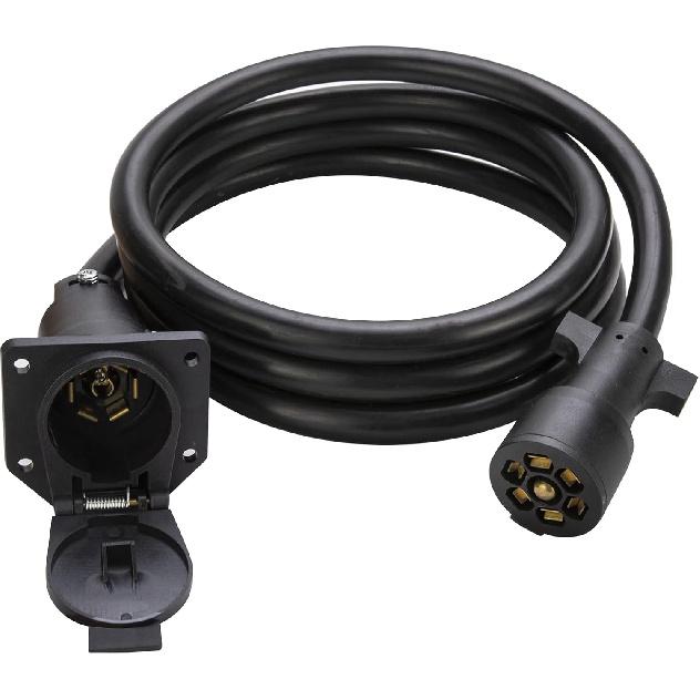 Voilamart 7 Way Trailer Extension Cord - 8 Feet, 7 Pin Trailer Plug Wiring Cable with Double Prongs Connector for RV, 5th Wheel, Caravan, Van