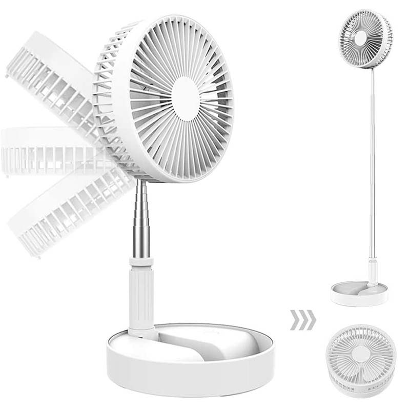 Foldable Telescopic Wireless Portable Desk Fan Usb Rechargeable Built-In Battery Oscillating Standing Air Cooling Fan белый