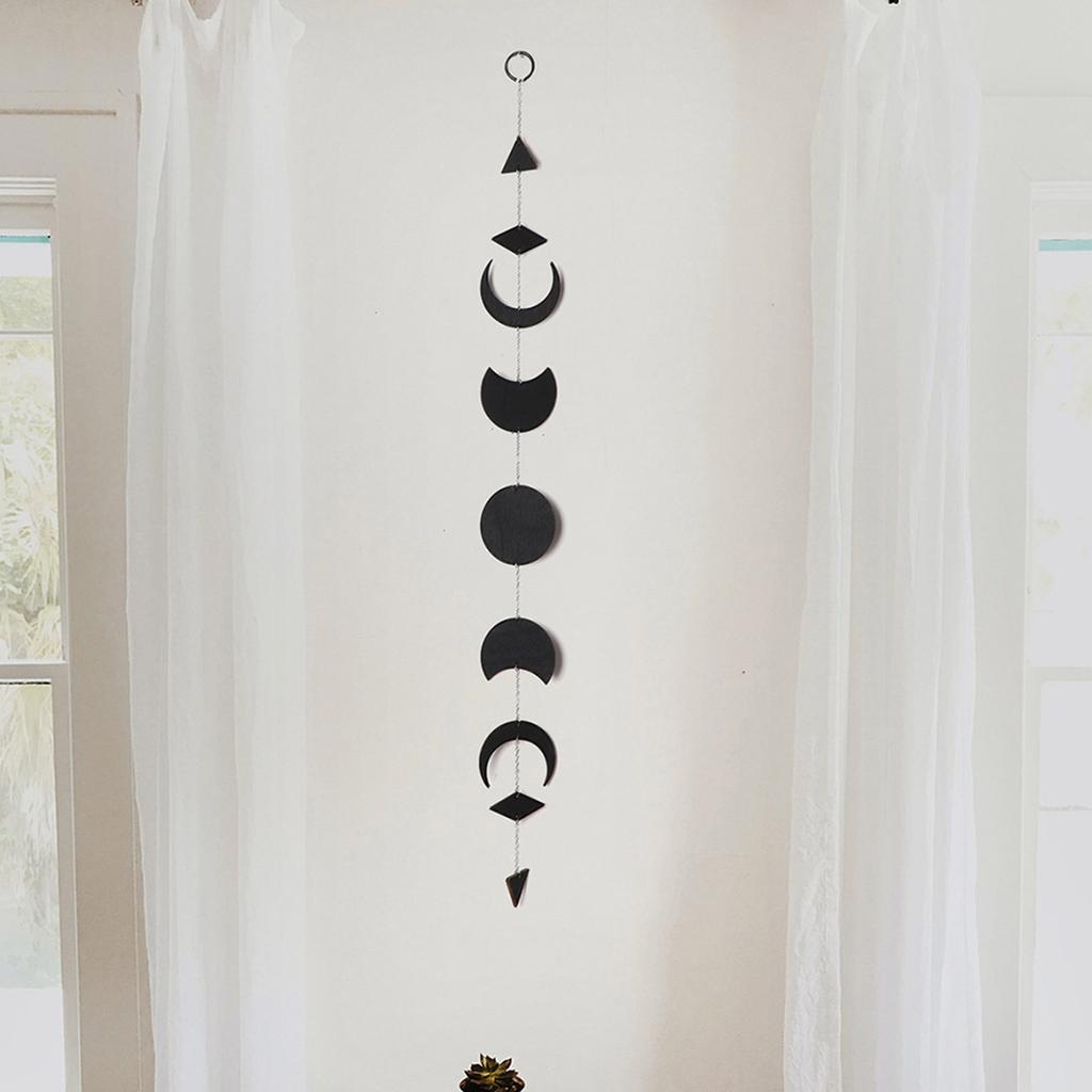 Moon Phase Wall Hanging Pendant Wood Wall Decorations for Office Nursery Window Bedroom Garden Wall Ornaments Art