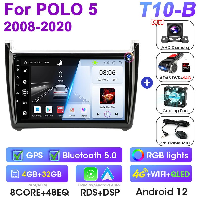Android 12 Car Radio For Volkswagen VW Polo 5 2008 - 2020 GPS 4G Carplay Auto 2 Din Stereo Intelligent Systems Smart Autoradio