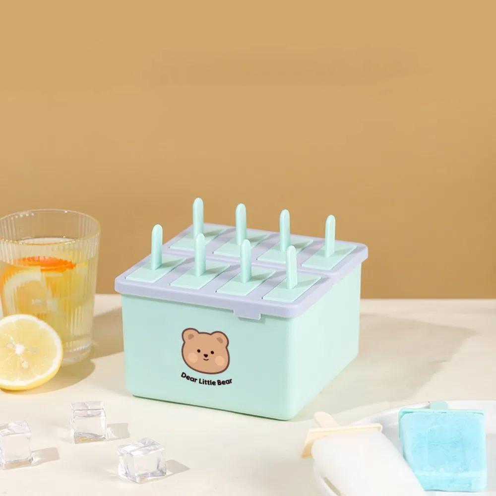 Nové 4/8 mřížkové formičky na nanuky s víčkem, opakovaně použitelné výrobníky nanuků, sada pro domácí výrobu ve tvaru medvěda, domácí mražené