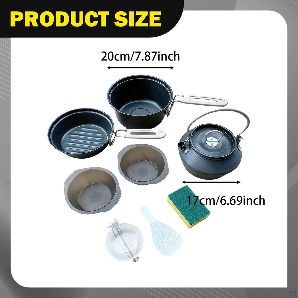 Camping Cookware Set Portable for 2-3 People Pot Pan Kettle with Bowls Hiking Outdoor Adventures
