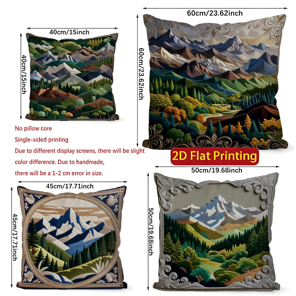 2D Mountain Landscape Decorative Pillow Covers Pattern Cushion Cover Suitable For Sofa Bedroom Car Pillow Cover