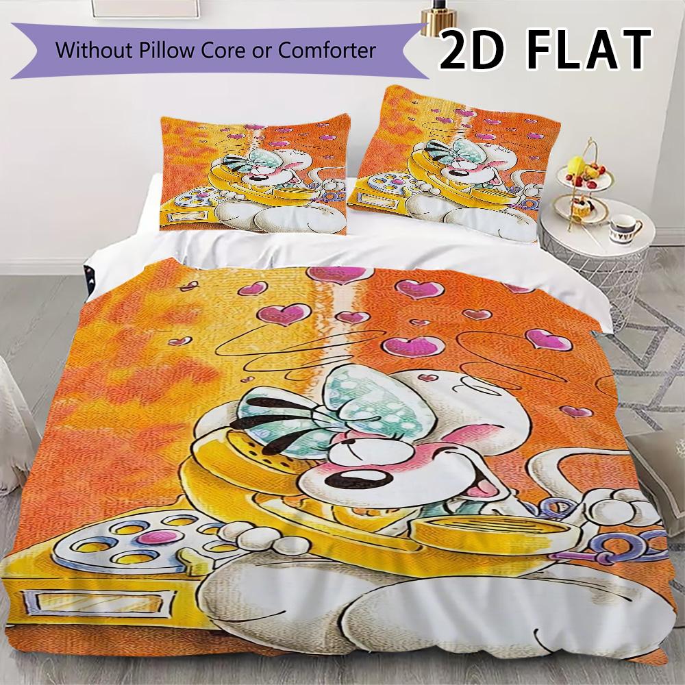 Diddl Pattern Bedding Uilt Set Uilt Cover Pillowcase Home Decoration Birthday Gift (1 * Duvet Cover + 2 * Pillowcase Without Core)