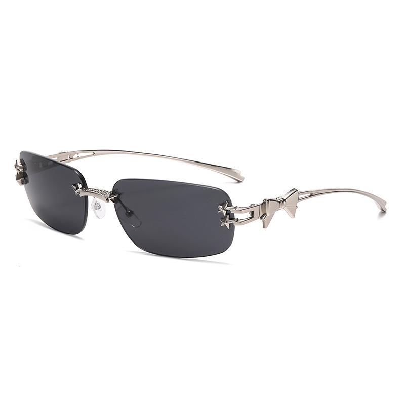 Frameless Square Bow Sunglasses For Women, Star Style Y2K Sun Glasses