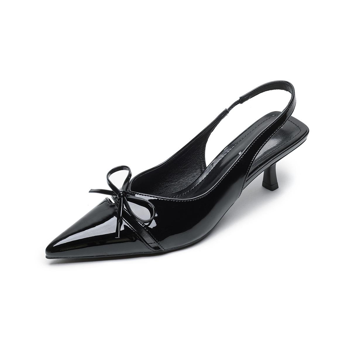 

Остроносые туфли на высоком каблуке женские тонкие каблуки бант сумка голова пустые сандалии женские 42 чёрный