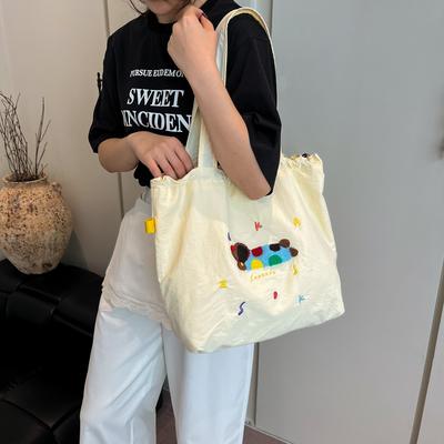 Cute Puppy Embroidered Shoulder Bag New Large-capacity Casual Versatile Portable Drawstring Large-capacity Tote Bag