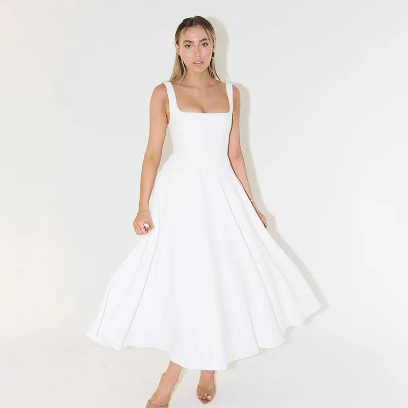 

2026 European & American Backless Solid Color Slim Fit French Style Formal Dress for Women Medium белый