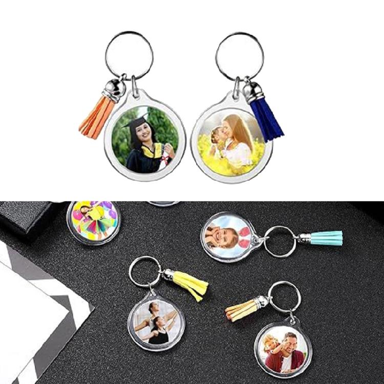 50pcs Fringe Key Rings Blank Photo Frame Keychain Phone Hangings Decoration