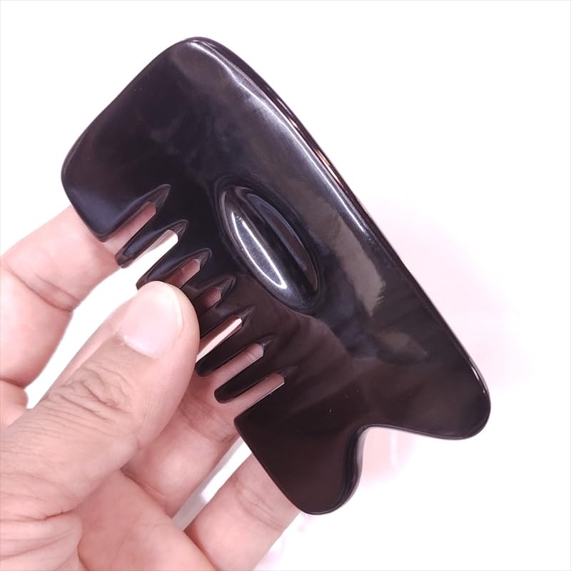 Gua Sha Plate, Choose Your Thickness, Made from Black Buffalo Horn (EHE221SP), Comb-Shaped, Premium Quality, Thick (Approx. 8mm [Additional ¥100])