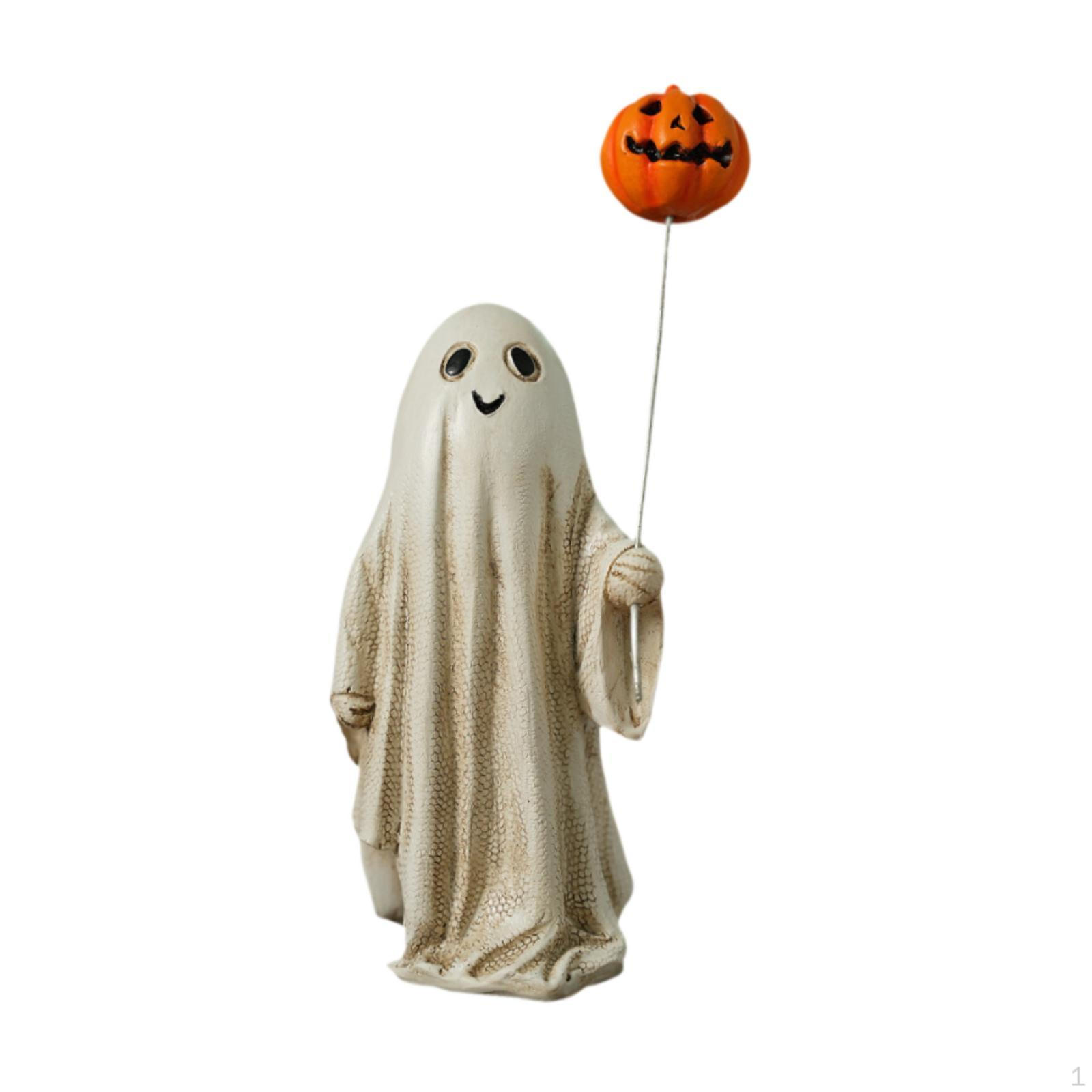 

19см Хэллоуин Призрак Держащий Тыкву и Воздушный Шарик Настольное Украшение, Легкий Ландшафтный Реквизит бежевый