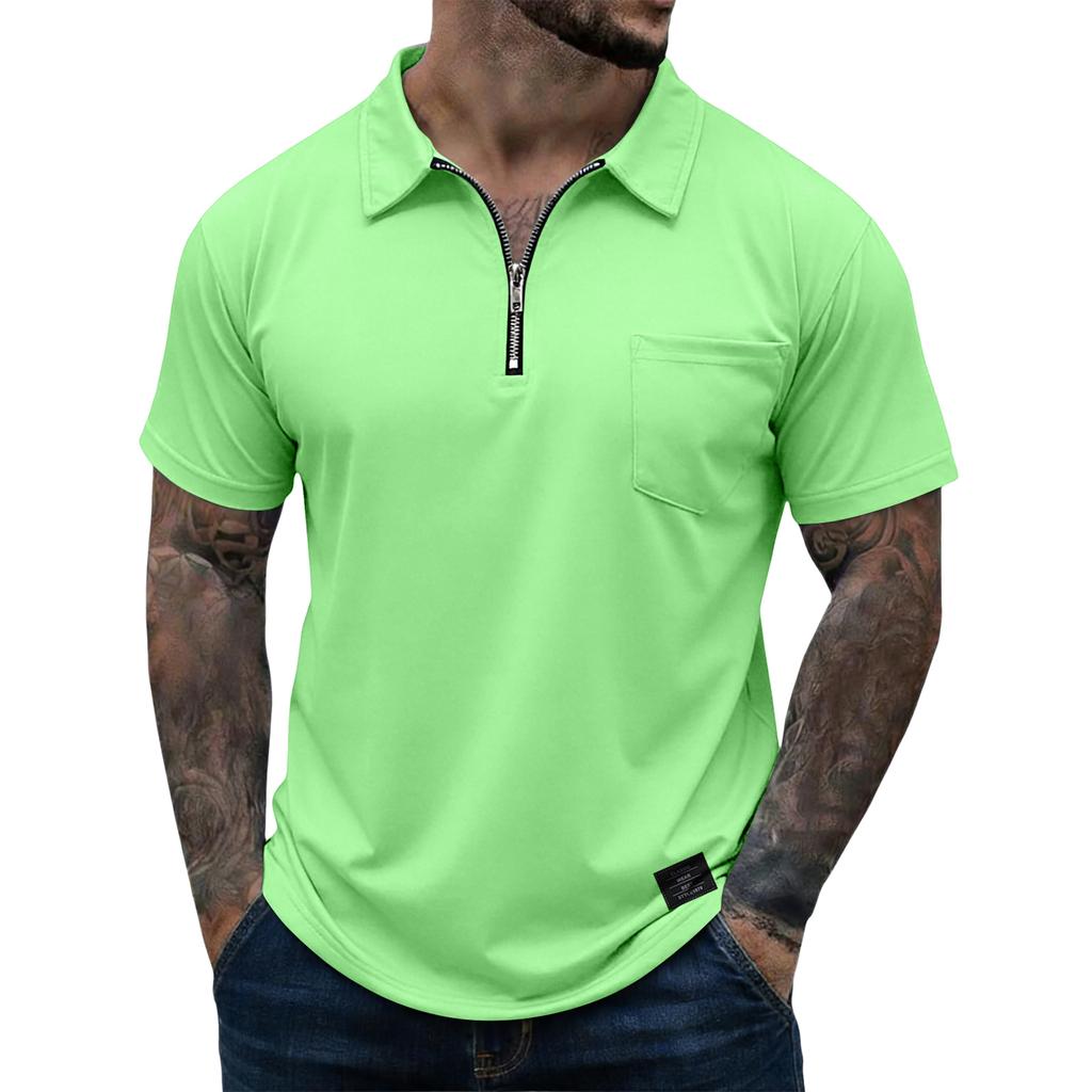 Men's Casual Zipper Collar Lightweight Breathable Short-Sleeve Top