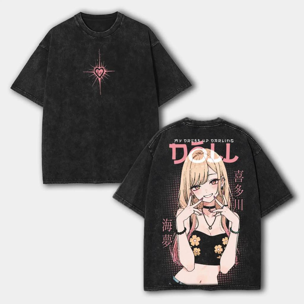 Anime My DressUp Darling Marin Tshirt Men Women Clothing Vintage Yk Washed T Shirt Summer Short Sleeve Loose Cotton Tees Tops