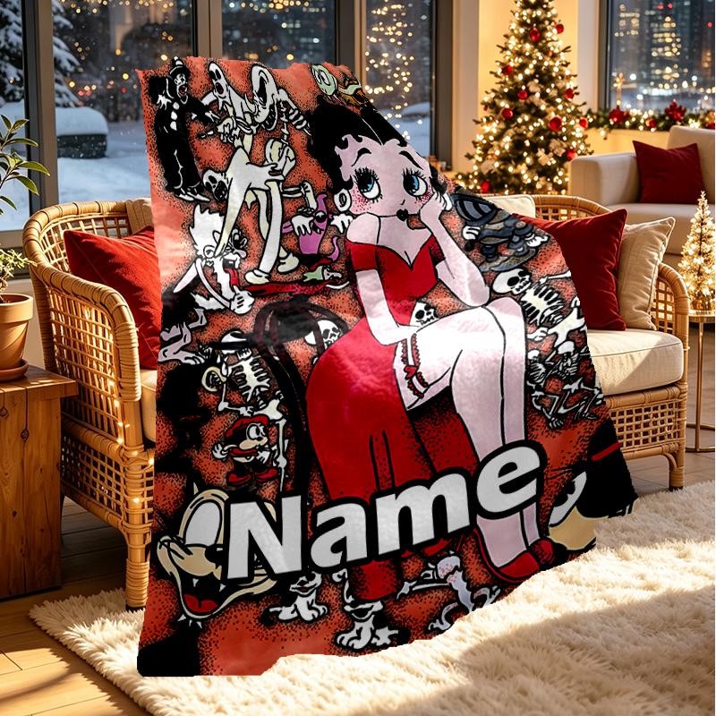 Custom Name Personalized Betty Boop Print Blanket, Home Decor, Bedroom, Sofa, Camping, Couch, Gifts for Birthday Christmas