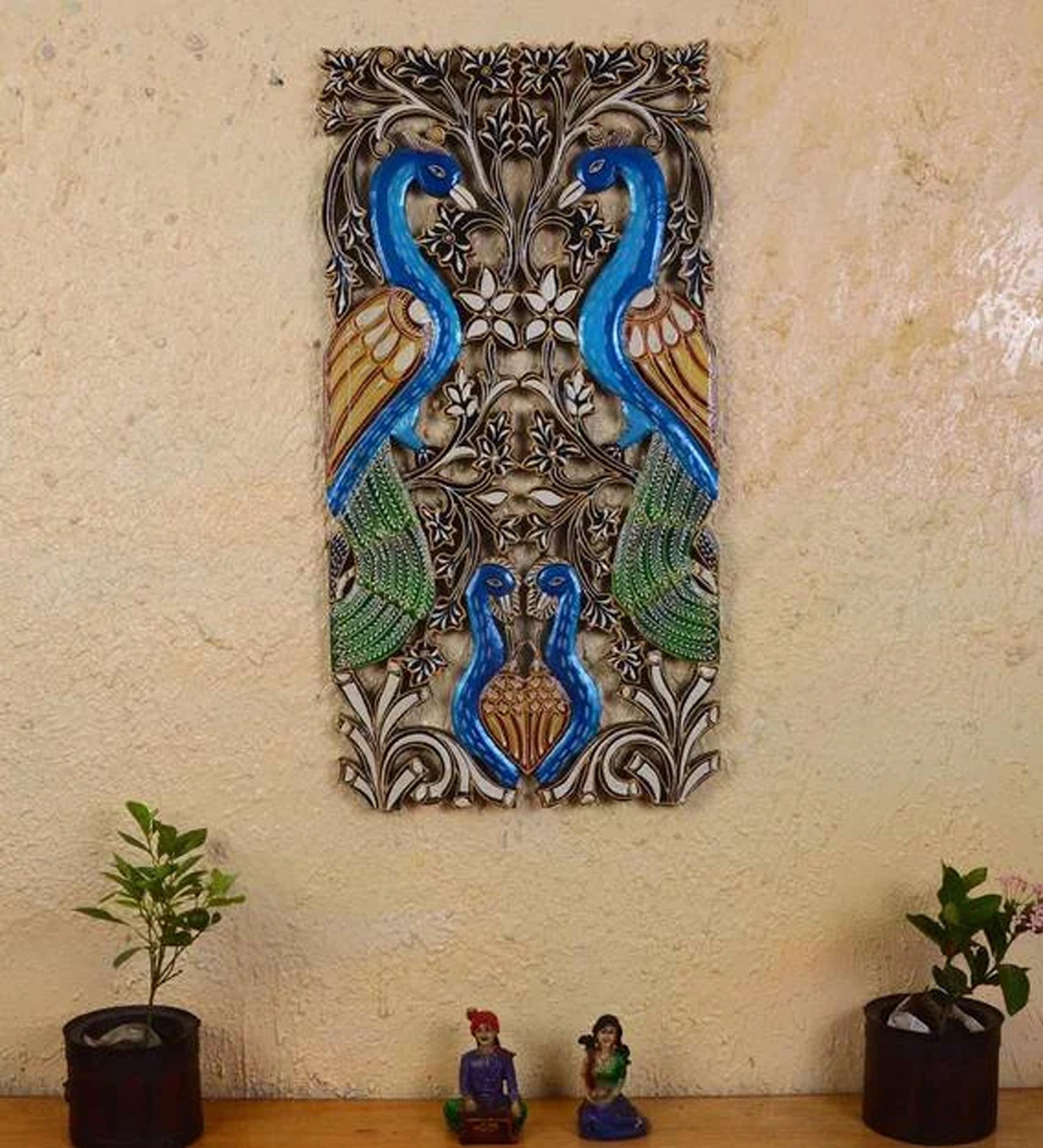 

Handmade Carved Peacock Wooden Wall Panel: Antique Indian Decor 16” X 8” X 24” (l x w x h) разноцветный