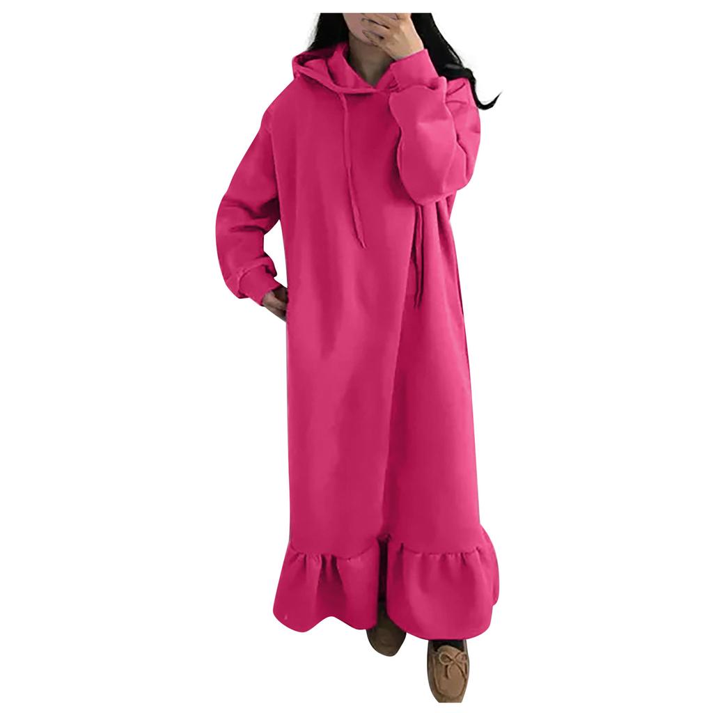Women's Casual Color Long Sleeve Pocket Plush Hooded Dress